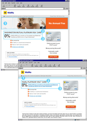 Samples of landing pages developed by Kessler SF for Washington Mutual