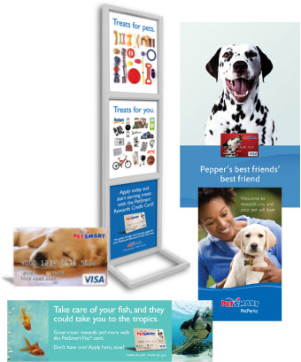 Sample marketing materials created for the launch of a branded Visa credit card for PetSmart