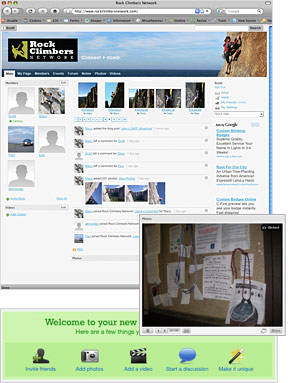 Screenshots from Rockclimbersnetwork.com, a social network site created by Kessler SF
