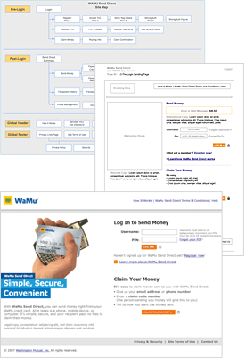 Sample of information architecture, wireframes, and html developed for a Washington Mutual Web site